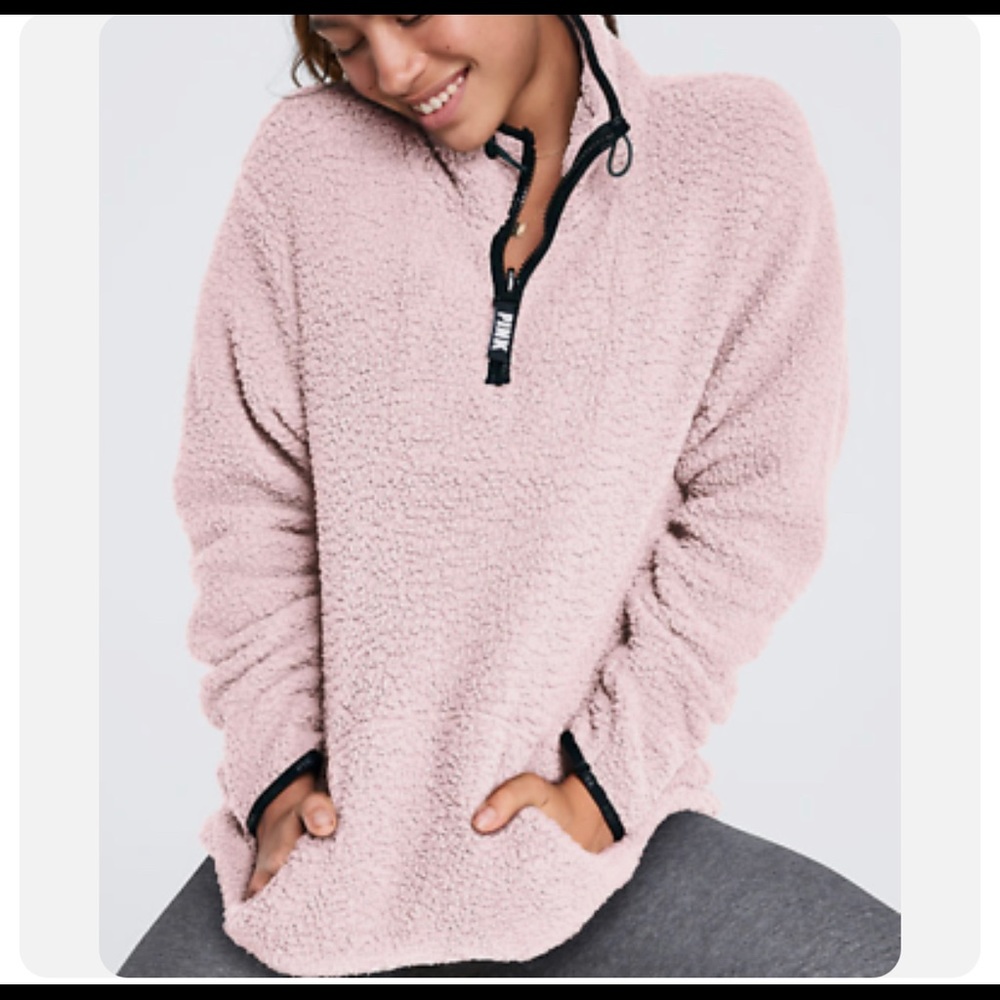 VICTORIA’S SECRET PINK 1/4 ZIP SHERPA PULLOVER - M